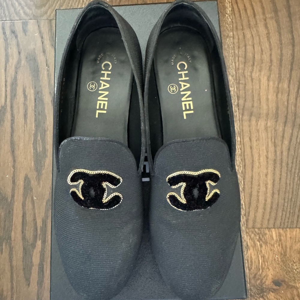 Chanel Black Smoking Loafers